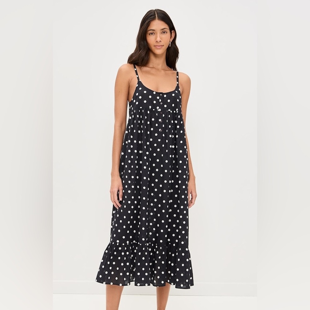 THE GREAT. Black and White Polka Dot Midi Dress Size 1